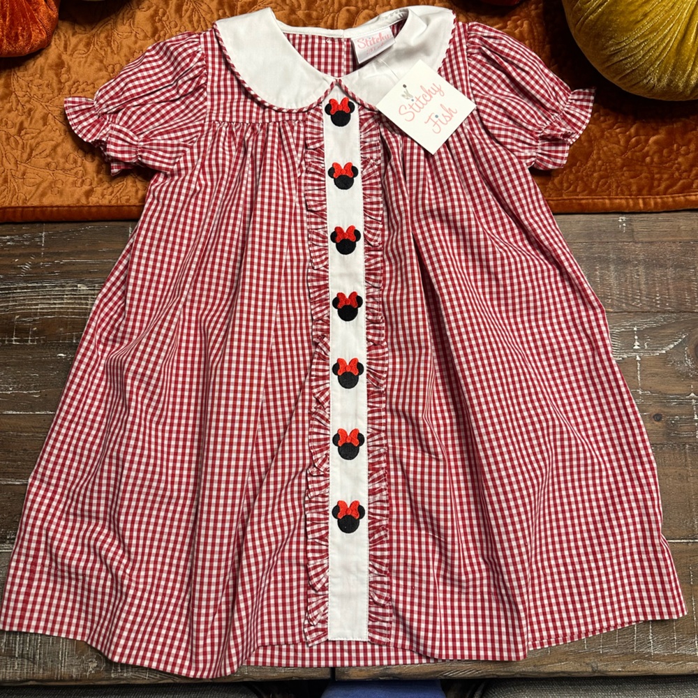 Brand New Stitchy Fish Minnie Mouse red gingham dress!